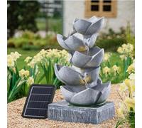 Warmiehomy Solar Water Fountain, 5 Tier Petal Solar Powered Water Feature, 47cm Waterfall Solar Water Features for the Garden with LED Lights, Zen Garden Water Features Outdoor, Natural Design