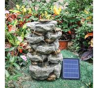 Warmiehomy Solar Water Fountain, 5 Tier Solar Water Feature Rock Fountain, Waterfall with Solar Powered Pump and LED Lights for Outdoor, Garden Fountains and Water Features, Height 49CM, Grey