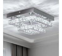 Warmiehomy Square Crystal Ceiling Light, Crystal Chandelier with K9 Crystal, 2 Ties Modern LED Ceiling Lights for Living Room Bedroom Hallway Kitchen Porch,30X24cm(Cool White)