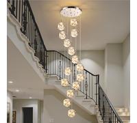 Warmiehomy Staircase LED Chandelier,Dimmable Long Pendant Light Fixtures 15 Glass Balls,Modern Minimalist Hanging Ceiling Lights for Villa Living Room Foyer,75W,1275LM(Gray)