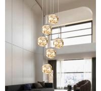 Warmiehomy Staircase LED Chandelier,Dimmable Staircase Long Pendant Light 6 Glass Balls,Modern Large Chandelier Living Room for Villa Living Room Foyer,30W,510LM(Gray)