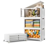 Warmiehomy Storage Box with Lid 69L*3 Tier Stackable Storage Drawers Boxes with Wheels, Foldable Collapsible Lidded Bins Containers, Plastic Stacking Drawers for Outdoor Office Home Organisation