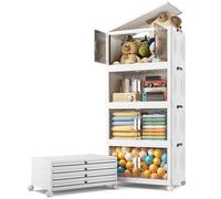 Warmiehomy Storage Boxes with Lids,54L*4-Tier Plastic Stackable Storage Boxes with Wheel,Foldable Storage Box with Bins,Storage Organiser for Bedroom, Living Room, Kitchen,Bathroom