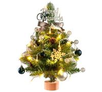 Warmiehomy Tabletop Christmas Tree, Pre-Lit Artificial Mini Christmas Tree with LED Lights, Burlap Base, Pine Cone, Christmas Ball, Great for Christmas Holiday Home Table Decorations (45CM)
