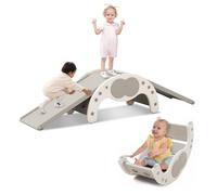 Warmiehomy Toddler Slide, 3in1 Montessori Toddler Climbing Frame, Multi Indoor Climber Playset with Slide & Rocker, Kids Activity Climbing Slide Toy for Indoor Outdoor Garden Playground, Grey