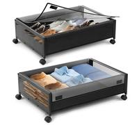 Warmiehomy Underbed Storage on Wheels 2 Pack Storage Boxes with Lid Metal Frame Under Bed Shoe Storage Visible Under The Bed,Storage for Clothes Shoes Toys Blankets