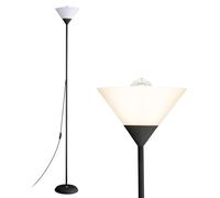 Warmiehomy Uplighter Floor Lamp for Living Room, Black Standing Light Reading Floor Lamps with White Lampshade&Button Switch, Modern Single Floor Light Tall Standing Lamp for Bedroom, Office