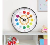 Warmiehomy Wall Clock 30 cm Colourful Numbers, Large Wall Clocks, Modern Wall Clock without Ticking Noise, Children's Clock Wall, Silent Learning Clock, Silent Kitchen Clocks for Children's Room,