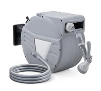 Warmiehomy Wall Mounted Garden Hose Reel 20+2M, Hose Pipe Reel with 10 Function Sprayer Nozzle for Plant Water/Pet Shower/Car Wash, Hose Pipe Reel with 180°Swivel Bracket & Auto Rewind System Design