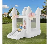 Warmiehomy White Bouncy Castle with Slide Indoor Outdoor Bounce House for Kids Age 3-8 Wedding Photo Booth for Garden Park Backyard Wedding Birthday Party Gift