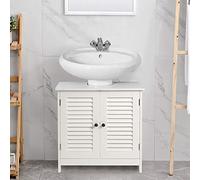 Warmiehomy White Louver Under Sink Bathroom Storage Cabinet with 2 Removable Shelves Wooden Freestanding Bathroom Storage Under Sink Storage Bathroom Cabinet for Kitchen Toilet