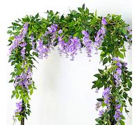 Warmiehomy Wisteria Artificial Flowers 2x7ft Wisteria Hanging Vine Garland Fake Flowers Garlands DIY Flower Decoration for Ceremony Hone Wedding Christmas & New Year Party Decoration Purple