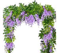 Warmiehomy Wisteria Artificial Flowers 4 Pcs 7 ft Vine Wisteria Trailling Fake Flowers Garlands DIY Flower Decoration for Wedding Party Outdoor Christmas & New Year Decors