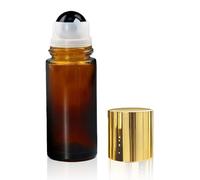 Warmify Obsidian Roller Bottles for Essential Oils, 50ml Refillable Amber Glass Roll On Bottles with Natural Crystal Roller Balls, Leak-Proof Travel Perfume Bottle with Gold Caps