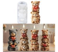 Warming Bear Pile Candle Molds for Candle Making, MUAECH 3D DIY Smile Bear Family Hug Heart Silicone Soap Mold for Soap Making, Epoxy Resin Casting Moulds Plaster Ornament Mould for Home Decor