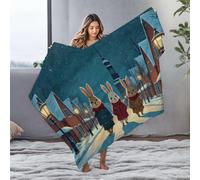 Warming Blanket Three Rabbits In Winter Coats Stand On A Snowy Street Flannel Blanket Towel Warmer Small Blanket(125x150cm)