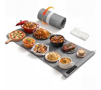 Warming Mat for Food 36"x16" Roll-Up 7 Temp 12H Timer Child Lock,Gray | Food-Grade Silicone, Waterproof, 4-in-1 Food Warming Mat, 10S Fast Heat, Extra Large, Easy to Clean for Buffets & Gatherings