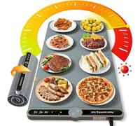 Warming Mat for Food Extra Large, Silicone Heating Pad with 9 Temp Settings & 6H Timer, 8s Fast Heat, Child Safety Lock, Foldable Buffet Warmer for Kitchen Countertop, Party Buffet (Gray)