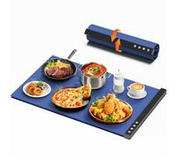 Warming Mat for Food - Full Surface Rapid Heating, Rollable & Portable Food Warmer Mat with 6 Temperature Settings and 1-4 Hours Adjustable Timer, Silicone Heating Mat for Party Buffet (Blue)