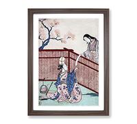 Warming The Sake By Harunobu Suzuki Asian Japanese Framed Print | A3 Walnut Framed Wall Art | Ready to Hang | Asian Nature Picture | Living Room Bedroom Lounge Office