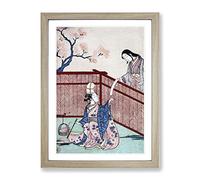 Warming The Sake By Harunobu Suzuki Asian Japanese Framed Print | A4 Oak Framed Wall Art | Ready to Hang | Asian Nature Picture | Living Room Bedroom Lounge Office