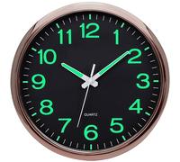 Warminn Wall Clock - Glow In the Dark Clock Lumious Battery Operated Silent 30 cm Rose Gold Modern Clock for Kitchen Living Room Bedroom