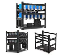 WarmLi 12 GPU Cold Rolled Steel Mining Rig Frame for Crypto Ethereum ETH RVN Ergo Miner Mining Case Rack Fits Dual Power ATX Motherboard Black 520x360x520 MC36
