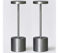 WARMLIGHT 2 Pack Cordless Table Lamp Rechargeable Outdoor Waterproof Portable Battery Operated LED Small Table Light - for Home Restaurant Desk Bar Patio Kitchen Dinning Party (Silver Gray)
