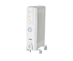 Warmlite 1500W 7 Fin Oil Filled Radiator, 3 Heat Settings, Adjustable Thermostat, 24 Hour Timer, Overheat & Tip Over Protection, Easy Glide Castors - White, WL43003YTW