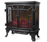 Warmlite WL46020 Rochester Portable Electric Double Door Fireplace Heater with Realistic LED Flame Effect, Remote Control, 2000W, Black