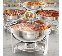 WARMOUNTS 4 Pack Chafing Dish Buffet Set, 5L Round Food Warmer for Catering Buffet with Glass Lid & Lid Holder, Mirror-Polished Stainless Steel Chafer for Parties, Events, Wedding, Camping,Dinner