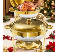 WARMOUNTS 5L Chafing Dish Buffet Set with Lid 2 Pack, Round Food Warmer for Catering Buffet with Lid Holder, Stackable Rolled-Rim Food-Grade Stainless Steel Chafer for Parties, Weddings & Banquets