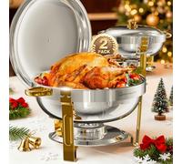WARMOUNTS Chafing Dishes for Buffet 5L 2 Pack, Round Food Warmer for Catering Buffet with Lid Holder, Rolled-Rim Stackable Catering Chafers Serving Dishes for Party, Wedding & Events