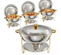 WARMOUNTS Chafing Dishes for Buffet Set 8,5L 4 Pack, Round Food Warmer for Catering Buffet with Lid Holder, Rolled-Rim Stackable Catering Chafers Serving Dishes for Party, Wedding & Events