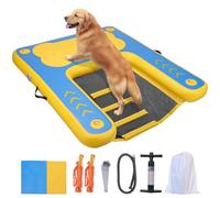 WARMOUNTS Inflatable Dog Water Ramp, Floating Dock Platform for Big Dogs (Up to 220 LBs) with Ladder, Ropes, Non-Slip Pad, High Visibility Dogs Safety Ramp for Pool, River, Boat