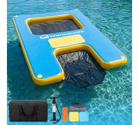 WARMOUNTS Inflatable Floating Dock with Dog Ramp & Water Hammock, Non-Slip Swim Platform Floating Mat for Lake Pool Sea, Float Island for Adults & Pets (300x180cm, 340kg) incl. Pump & Bag