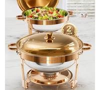 WARMOUNTS Rose Gold Chafing Dish Buffet Set 2 Pack 5L Round Food Warmer with Lid Holder Food Grade Stainless Steel Chafer for Parties Catering Weddings Events