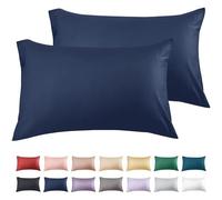 Warmstar Navy Blue Cotton Pillow Cases 2 Pack, 600 Thread Count Soft Pillowcases Breathable,Satin Weave Long Staple Cotton Pillow Case Hotel Quality Hypoallergenic with Envelope Closure,50 X 75 CM