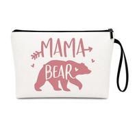 Warmstorey Mama Bear Makeup Bag - Pink Bear Silhouette Cosmetic Pouch - Mothers Day Birthday Gift for Mom - Cute Mama Bear Design Travel Bag for Women