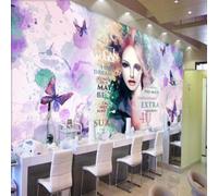 Warmth Beauty Butterflies Beautiful Women Abstract Colourful 3D Wallpaper Silky Texture Home Study Office Grey Dining Room Sofa Bedroom Living Room TV Backdrop-250cm×170cm