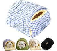 Warmth Cozy Comfort Plush Pet Cave, Removable and Washable Winter Closed-Off Cat Bed (Blue Grid, Small)