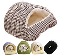 Warmth Cozy Comfort Plush Pet Cave, Removable and Washable Winter Closed-Off Cat Bed (Gray Grid, Small)