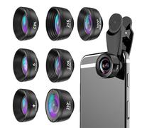 WARMWOO 7-in-1 Mobile Phone Lens Kit with 210° Fish Eye, 120° Wide Angle, 25x Macro, 2x Telephoto, Cpl, Kaleidoscope & Star Filter - Universal Lens Set for Most Smartphones - Grey