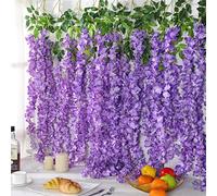 Warmy 8 Pack Artificial Wisteria Hanging Flowers Fake Wisteria Garland Wisteria Artificial Flowers Fake Wisteria Vine Purple Wisteria Plant for Outdoor Wedding Home Garden Flower Garland Décor(Blue)