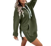 Warmy Oversized Hoodie Pullover Long Sweatshirt Split Hem with Pockets, Casual Dress for Women Women's Hooded Elegant Winter (JN, XXL)