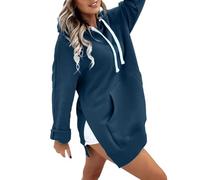 Warmy Oversized Hoodie Pullover Long Sweatshirt Split Hem with Pockets, Casual Dress for Women Women's Hooded Elegant Winter