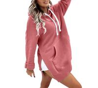 Warmy Oversized Hoodie Pullover Long Sweatshirt Split Hem with Pockets, Casual Dress for Women Women's Hooded Elegant Winter (Pink, L)