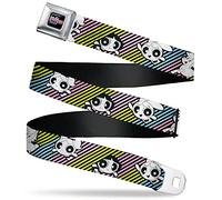 Warner Bros. Animation Belt, Seatbelt Buckle Belt, The Powerpuff Girls and Donny Stripe Black Multi Pastel, Adjustable, Multicolor, 1.5" Wide - Fits Pant Size 24-38