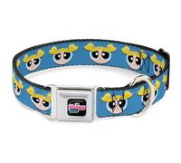 Warner Bros. Animation Pet Collar, Dog Collar Metal Seatbelt Buckle, The Powerpuff Girls Bubbles Face Close Up Blue, 11 to 16.5 Inches 1.0 Inch Wide