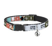 Warner Bros. Cat Collar, Breakaway Collar with Bell, Gremlins Gizmo Text and Pose Blocks White Multi Color, 8.5 to 12 Inches 0.5 Inch Wide